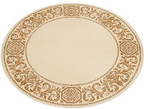 Runder Teppich Wohnzimmer Schlafzimmer Wonzimmerteppich Kurzflorteppich Rund 150 Durchmesser in creme beige gold - Vintage Style Barock Seidenoptik Fransen Anti-Rutsch Rayon - beige, 150 cm, Rund