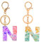 2Pcs Porte-clés, Porte-clés en résine, Porte-clés à lettres avec fleurs, Alphabet A-Z Key Ring pour les femmes Cadeaux d’anniversaire de fille (Alphabet N)