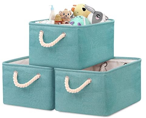 Newthinking 3 Pcs Large Storage Boxes, Fabric Storage Baskets with Handles, Foldable Home Organizer for Living Room, Laundry Room, Kids Room and Bedroom (Blue)