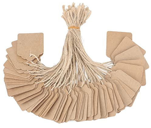 G2PLUS 500 Stk Kleinen Preisetiketten Hängeetiketten, Braun Markierungsetiketten, 35mm*45mm Preisschilder Geschenk Anhänger mit Schnur