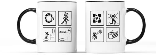 WillowGifts Portal Test Symbols Mug - Novelty Video Game Gamer Merchandise Merch Puzzle Platform Fun Nerdy Nerd Geek Gift Present Tea Coffee Cup Christmas Birthday (Black Handle)