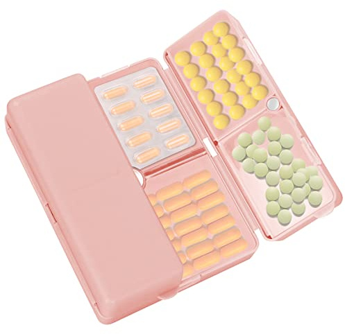 FYY 7 Day Pill Organiser, Travel Tablet Box, Large [Foldable Design] Weekly Medication Case, Portable Daily Supplements Storage Organizer for Vitamins, Cod Liver Oil-Pink