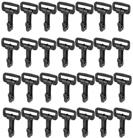 KAM 100 ganci girevoli in plastica a scatto per moschettone, moschettone, chiusura a scatto a moschettone, gancio rotante, per zaino, tracolla, borsa, collare per animali domestici, 30 mm, nero