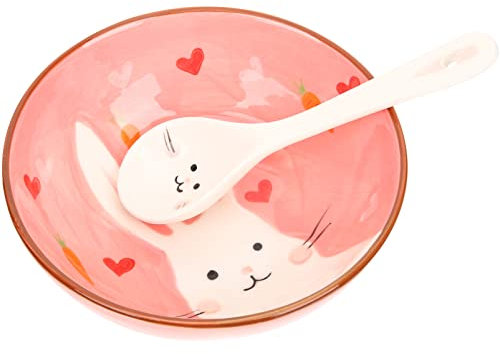 SHERCHPRY Kinderanzug Dessertschalen Teller: Süße Hasenform Salatschüssel Häschen Porzellanteller Mit Löffel Müslischalen Vorspeise Beilage Für Suppe Snacks Eis Anzug Für Kinder