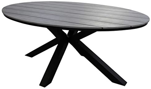 4 jahreszeiten gartenmobel Ovaler Gartentisch Esstisch Terassenmobel Outdoor Tisch Limasol Serie 180x115cm Grau Polywood & Aluminium