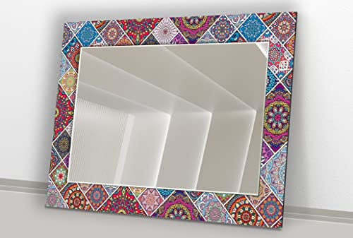 My Photostation.com 152,4 x 101,6 cm (horizontal) - Grand miroir mural esthétique - Miroir mural unique - Miroir irrégulier - Miroir asymétrique - Rose - Ethnique Mandala - Miroir de salle de bain