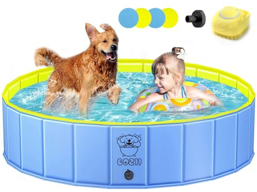 COZII Hundepool, 160 x 30cm Hundepool fur Große Kleine Hunde, Faltbare Hundebadewanne, Planschbecken für Kinder, Tragbar Hunde Pool Rutschfestem PVC mit Badebürste