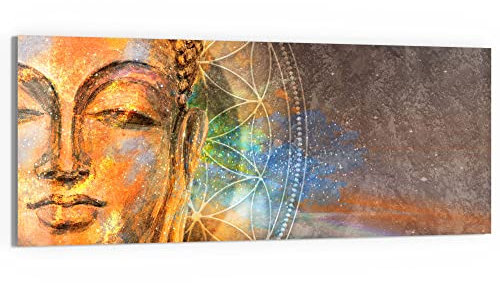 DEQORI Glasbild Echtglas | Motiv Meditierender Buddha | horizontal einteilig 150x60 cm | schöne Dekoration | Wandbild für Wohnzimmer, Schlafzimmer, Flur & Küche | moderne Wanddeko