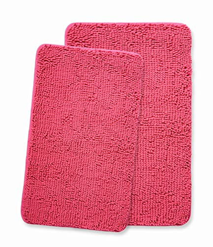 Yeaban Hot Pink Badezimmerteppich-Set, 2-teilig, dicke Chenille-Badematten,saugfähiger und waschbarer Badteppich, rutschfest, Waschbecken,81.3x50.8 cm + 91.4x61 cm cm