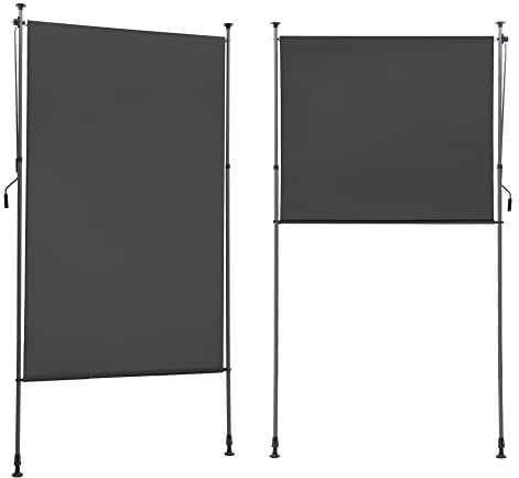 BelleMax Senkrechtmarkise Balkon außen ohne Bohren, 100x310cm Vertikalmarkise Balkonrollo Außenrollo Mit Kurbel, Markise für Terrasse, Sichtschutz Sonnenschutz Windschutz und Wasserfest Dunkelgrau