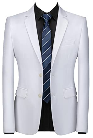 Homme Classique Manteaux Blazer Solides de Bal de Mariage à Un Bouton Poids léger Vestes de Costume d'affaires Dîner Chanteurs Blazers Manteaux Hauts de Couleur Unie Blanc 3XL