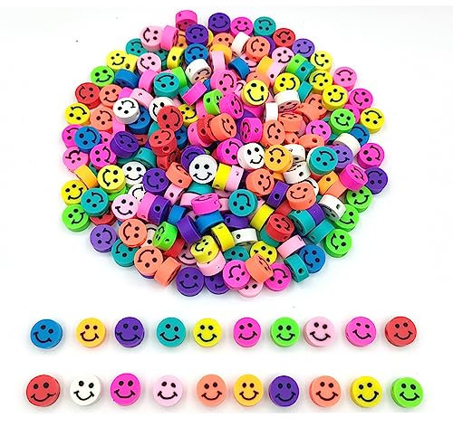 200 Stück Smiley-Perlen aus Modelliermasse, Anhänger für Armbänder, Halsketten, Schmuckherstellung (Smiley-Gesicht)