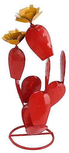 Miokycl Métal Figuier de Barbarie Cactus avec Fleurs Fer Rustique Cactus Statue Désert Décor Sculpture pour Jardin Cour Pelouse Patio Rouge