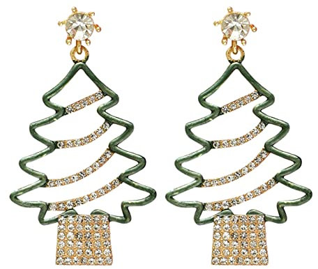 Crawler Weihnachtsbaum-Ohrringe - Acryl-Ohrstecker Mit Karte Für Frauen - Beliebte Einfache Weihnachts-Ohrringe (Gold, One Size)