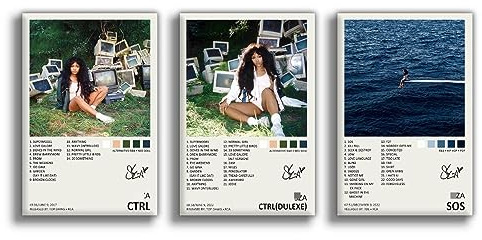 TOBIANG SZA Poster S.O.S Ctrl Music Album Cover signierte limitierte Auflage Poster (Set von 3) ungerahmt 8 x 12 Zoll (20 x 30 cm)