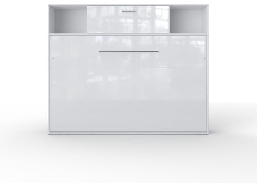 MAXIMAHOUSE Schrankbett horizontal mit praktischen Aufsatz, Invento LED 120H mit Lattenrost aus Holz, Wandklappbett 120x200 modern Concept und Design, stabil,praktisch
