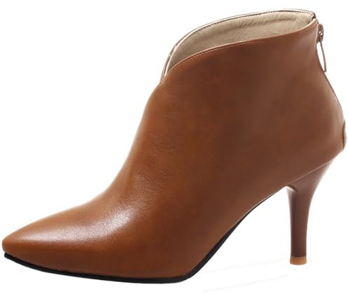 Joliss Donna Stivali da Vestito Eleganti Tacco a Spillo Polacchine Appuntito Tacco Alto Stivaletti Semplici con Cerniera Polacchino Marrone Numero 38 EU/39Cn
