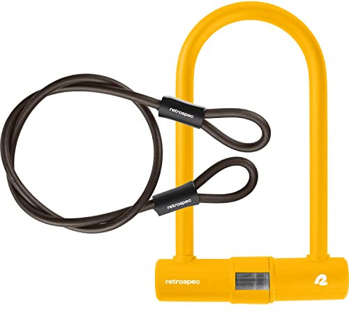 Retrospec Lookout U-Lock Bike Lock with 4Ft Security Cable, Bracket, Heavy Duty Anti-Theft Bicycle Lock with 14mm Shackle, Pick Resistant & Secure Anti-Rotation Design