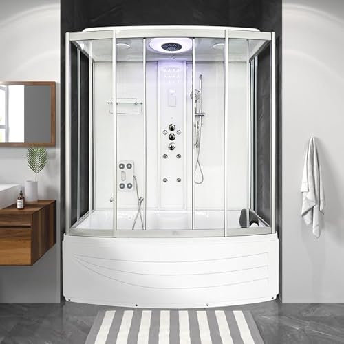 Vidalux SS1700 Rectangular Steam Shower Enclosure - Bluetooth, FM Radio, Speaker System and Touch Control Panel - Steam and Body Jets Whirlpool Bath - 2 Years Warranty