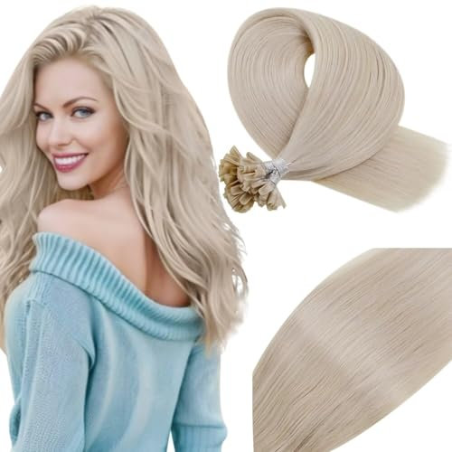 Vivien Blond Bonding Extensions Echthaar 40cm Keratin Echthaar Bonding Extensions Platinblond Pre Bonded Menschliches Haar 50g/50s #60