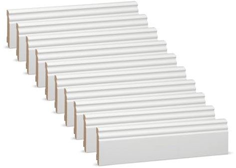 Vorteilspack KGM Hamburger Sockelleiste Altberliner Profil - Weiß lackierte Fußbodenleiste aus Kiefer Massivholz - Maße: 2400 x 18 x 78 mm - 20 Stück / 48M