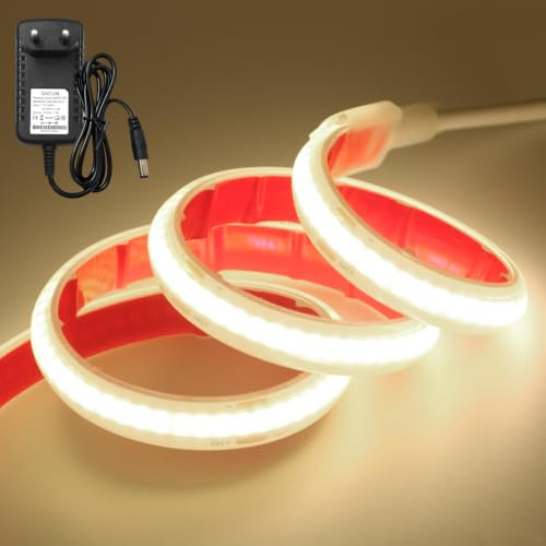 KISUFU Ruban LED COB 24 V 320 LED/M DC - IP68 - Étanche - Super lumineux - Avec bloc d'alimentation pour intérieur et extérieur - Décoration de la maison
