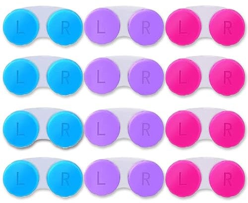XNIVUIS 12 Pcs Contact Lens Cases Travel Contact Lens Cases Portable Contact Lens Container (Blue, Purple, Rose Red)