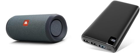 JBL Flip Essential 2 – Tragbarer Bluetooth-Lautsprecher mit wiederaufladbarem Akku – IPX7 wasserdicht – 10 Stunden Akkulaufzeit – In Schwarz & A ADDTOP Power Bank 26800mAh