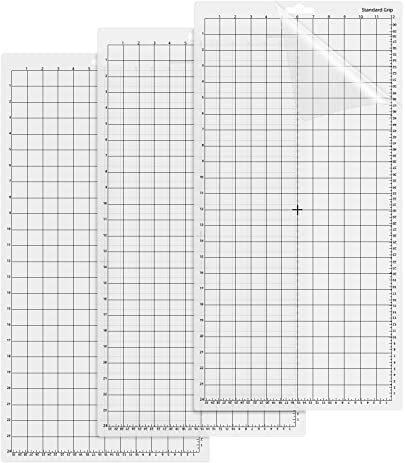 Schneidematte Plotter für Silhouette Portrait/Cricut Maker/Explore 3/Air, 32.5 x 65,5 cm(12x24 Zoll), StandardGrip Klebstoff klebrig Matte, mit Messraster