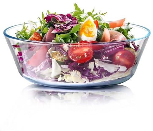 NUTRIUPS 44oz Flat Bottom Tempered Glass Bowl, 8in Clear Glass Bowl for Kitchen, Small Glass Salad Bowls, Microwave and Oven Safe