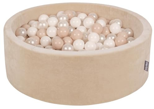 KiddyMoon Terciopelo Piscina De Bolas 90X30cm/300 Bolas para Ninos, Beige De Arena: Beige Pastel/Blanco/Perla