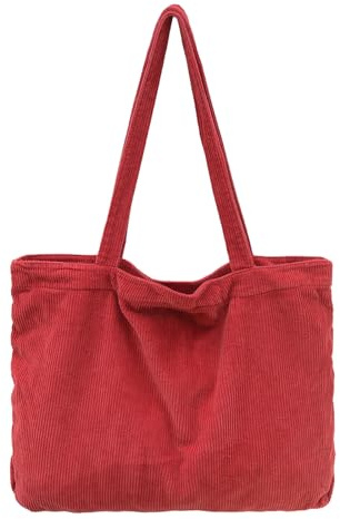 ONCCI Unisex Schultertasche Damen Tote Bag, Cordtasche Groß Umhängetasche Shopper Handtasche Casual Crossbody Bag für Schule Uni Büro Arbeit Reisen Ausflug Einkauf (ROT)