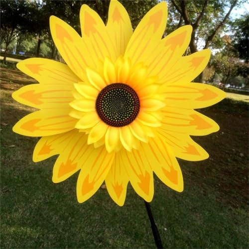Moulin à vent tournesol vibrant pour décoration de jardin, options de couleur bleu, rouge, violet, orange, jaune, rose, 36 cm x 72 cm, taille (jaune)