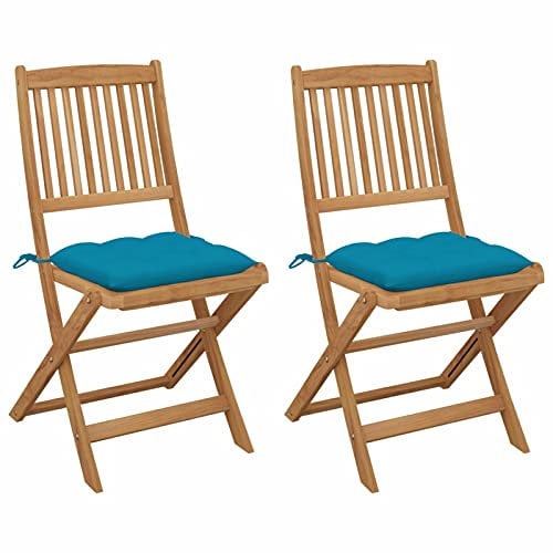 Chaduof Klappbare Gartenstühle 2 Stk. mit Kissen, Gartenmöbel, Balkonstühle, Hochlehner, Balkonmöbel, Balkon Stuhl, Garten Stühle, Bistrostuhl, Balkonset, Armlehnenstuhl, Massivholz Akazie