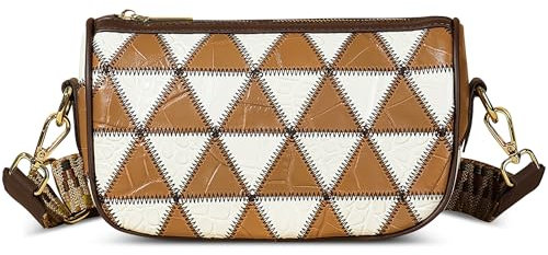 DIRRONA Crossbody Bags for Women Handmade Collage Colorful Shoulder Bag Leather Handbags & Shoulder Bags with Adjustable Wide Strap Ladies Fashion Casual Travel Bag Messenger BagBrown C