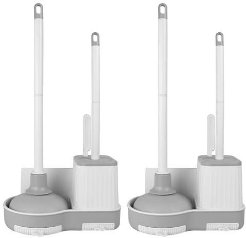 Silkyhose Toilet Brush and Plunger Bathroom Cleaning Tools Combo,3 in 1 Toilet Bowl Brush and Plunger Wall Mounted Household Bathroom Cleaning Set(White-Gray) (2)