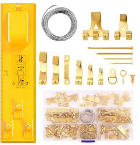 KEDEMAS Set Appendi Quadri, 217 Pezzi Kit Foto Cornice Ganci, Ganci per Quadri, con Martello, Livella, Chiodi da Parete, Filo per Appendere, Dente di Sega, Anello a D, Occhielli a Vite