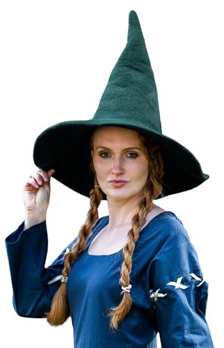 Leonardo Carbone® Hexenhut Agata - Hexenkostüm, Mittelalter Kleidung Kopfbedeckung, Halloween Kostüm Damen, Witcher Hat, Zauberer Hut, LARP-Kleidung, Karneval, Cosplay - 100% Wolle Grün