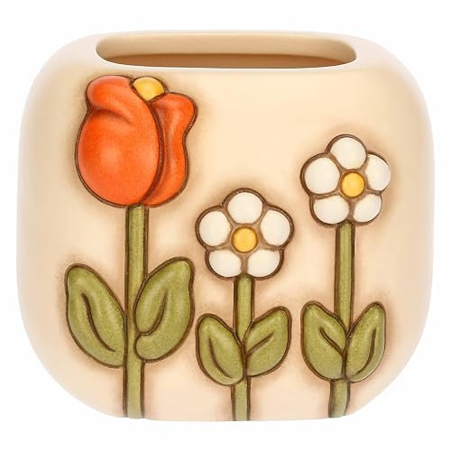 THUN, Portaspazzolini In Ceramica, Collezione Happy Country, Ideale per il tuo Bagno, Accessori per Casa, 10,5 x 9,4 x 9 cm