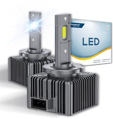Sinoparcel D1S/D1R LED 6000K Ampoule Ventilée de Phare, Lampe Anti-erreur Homologué au Remplacer Xénon HID pour Voiture, Blanche DC 12V 35W, Lot de 2