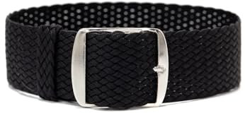 ClassicWatchStraps Perlon Uhrenarmband | Schwarz - 12 mm - Schließe: Silber Gebürstet | Nylon | Ersatz-Armband