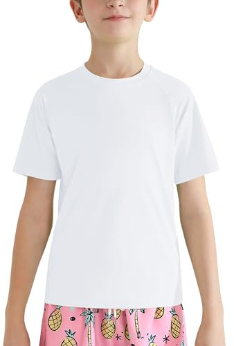 Valcatch Boy's Girls UPF 50+ Rash Guard Swim Shirts Kids Teens Quick Dry Athletic Short Sleeve T Shirt UV Fishing Surfing Water Beach Tops Running Workout Gym Active Tee Shirt White