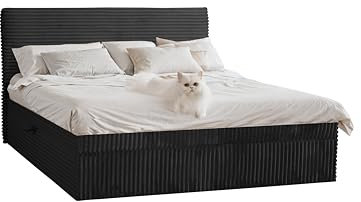 Kaiser Möbel - Boxspringbett mit Bettkasten und Topper - Trento Bett mit Bonellmatratze und Toppermatratze - Cord Schlafzimmerbett Trento - Doppelbett Velo - 206x215x104,5cm - Schwarz