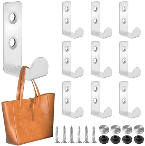 HSYTEK 10 Stück Garderobenhaken Silber, L Förmige Wandhaken, Universal Kleiderhaken Wand, Metall Haken zum Schrauben für Fluren, Wohnzimmern, Badezimmern, Garderoben, Garage Wandmontage