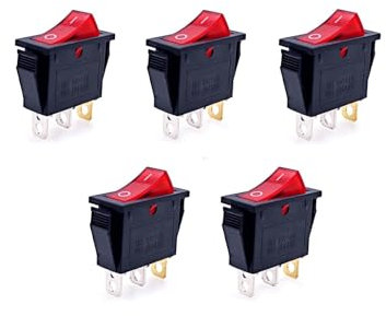 JZK 5 Stück ON OFF Wippschalter 15A 250V 20A 125V AC, 3 Anschlüsse Rotlicht SPST 3-poliger Wippschalter ON/OFF, rechteckiger ON OFF Netzschalter KCD 3-polig für kleine Haushaltsgeräte
