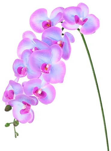 M METERXITY 1-Pack Künstliche Orchideenblumen 9 Große Blüten 37 Zoll Faux Phalaenopsis Seidensträuße Real Touch Blau Lila Fake Orchideen für Zuhause/Hochzeit/Weihnachten/Party/Garten Büro