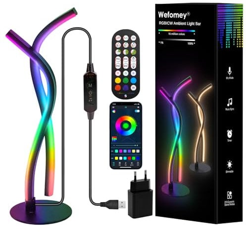 LED Nachttischlampe Dimmbar, RGB Warmweiß Metall Dekolampe Atmosphäre Spiral Tischlampe Modern, App Steuerung, Nachtlicht Mit Musiksynchronisierung,für Arbeitszimmer Wohnzimmer Schlafzimmer Nachttisch