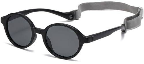 Musivon Baby Sonnenbrillen,0-2.5 Jahre Polarisierte Kinder Sonnenbrille mit mit Riemen Verstellbar für Jungen Mädchen Kleinkinder (Schwarz)