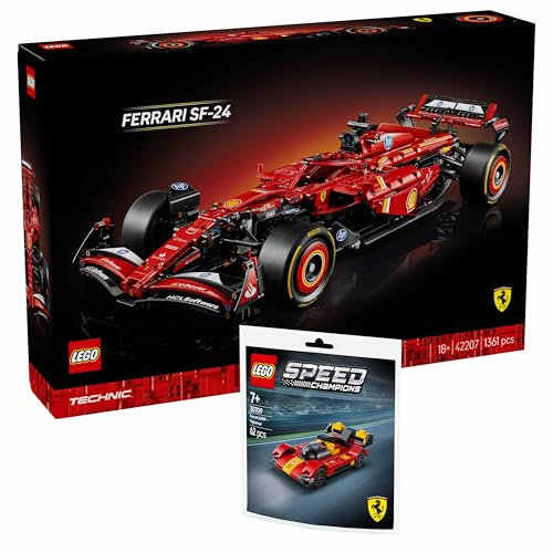 Lego Technic Ferrari SF-24 F1 42207: Rennauto - Modellauto Mit Polybag - Klemmbausteine Formel 1 Set zum Sammeln - V6-Motor, Getriebe, Lenkung und DRS im Maßstab 1:8 Inkl. Speed Champion 30709