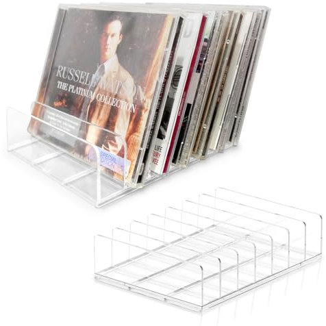 MayRecords CD-Halter aus transparentem Acryl, mehrere Fächer, für Desktop-DVD/CD-Aufbewahrungsbox, für bis zu 14 Standard-CD-Hüllen für Medien-Regal, Aufbewahrung und Organisation, 2 Stück